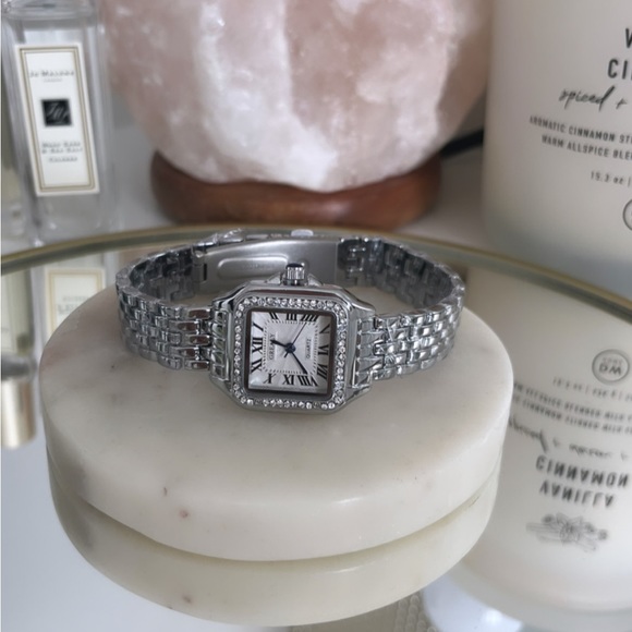 NWT unisex silver sparkle square watch - Picture 2 of 5